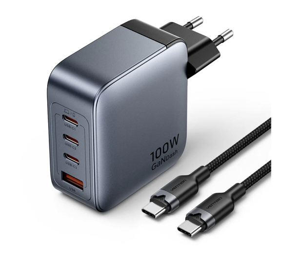 Vention Ładowarka 100W GaN 1x USB-A 3x USB-C + kabel USB-C do USB-C - 1543403 - zdjęcie